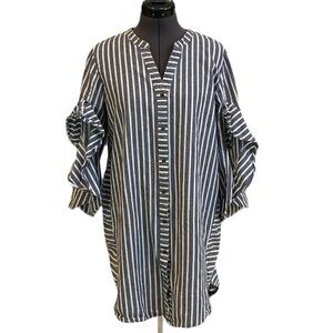Given Kale Dress Size M Cotton Blue/White Print Button Down V-Neck Tunic Stripe